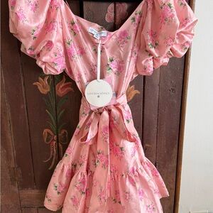 Exclusive Love shack fancy Pink Floral Dress with Puff Sleeves